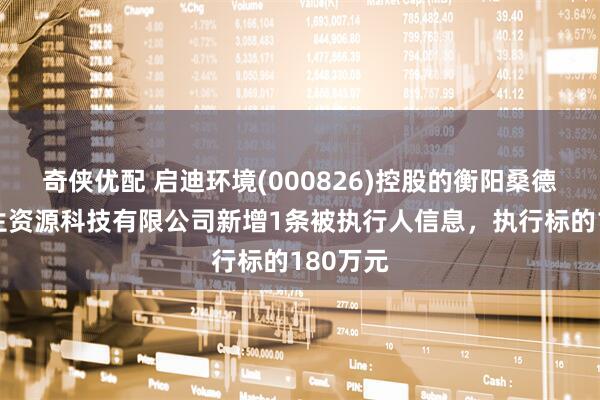 奇侠优配 启迪环境(000826)控股的衡阳桑德凯天再生资源科技有限公司新增1条被执行人信息，执行标的180万元